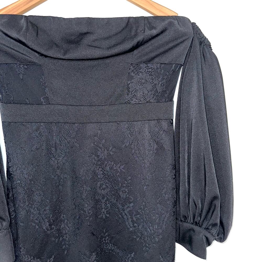 NWT By Egreis Talia Black Lace Off The Shoulder Bodycon Midi Dress Size Medium - Picture 3 of 16